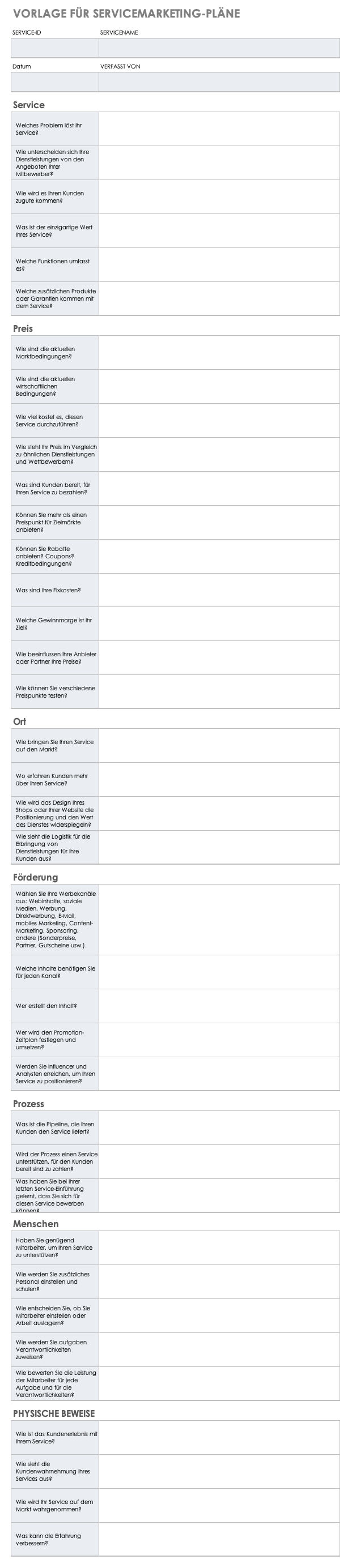 Service Marketing Plan Template German