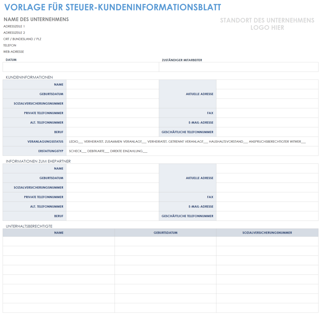  Vorlage für ein Steuerinformationsblatt für Kunden