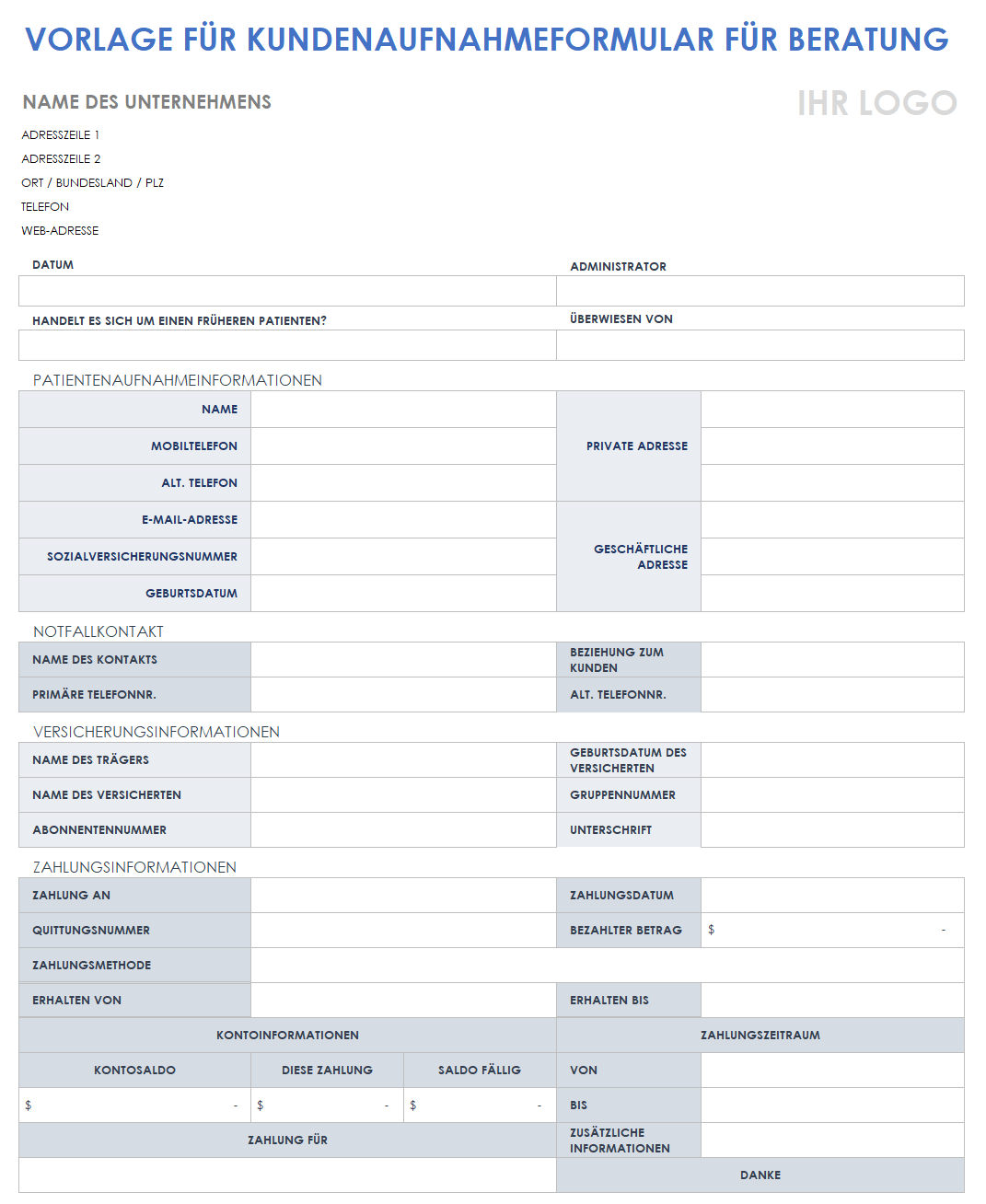  Vorlage für das Aufnahmeformular für Beratungskunden