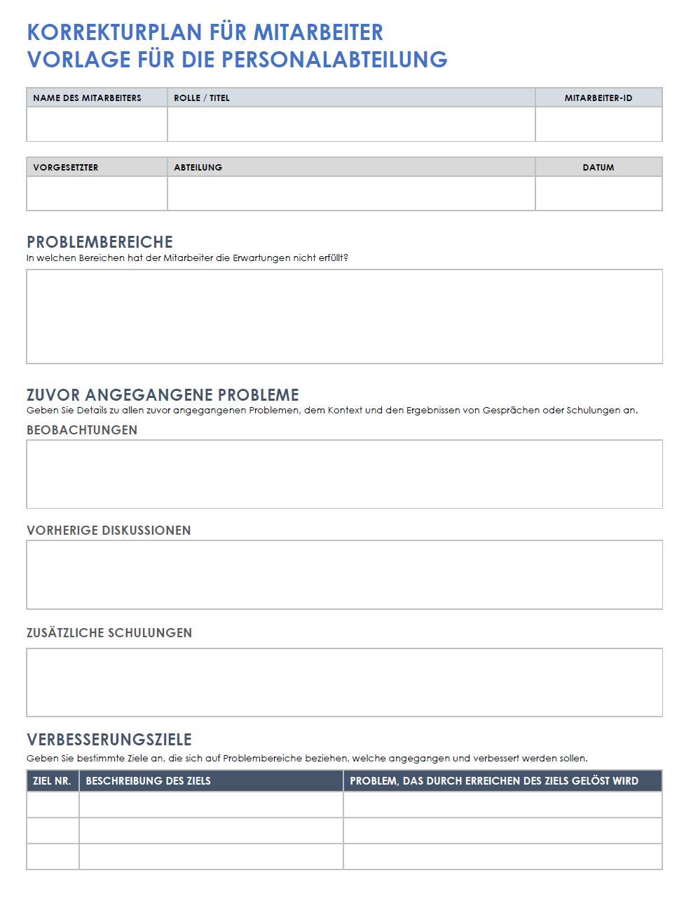  Vorlage für einen Mitarbeiter-Korrekturmaßnahmenplan