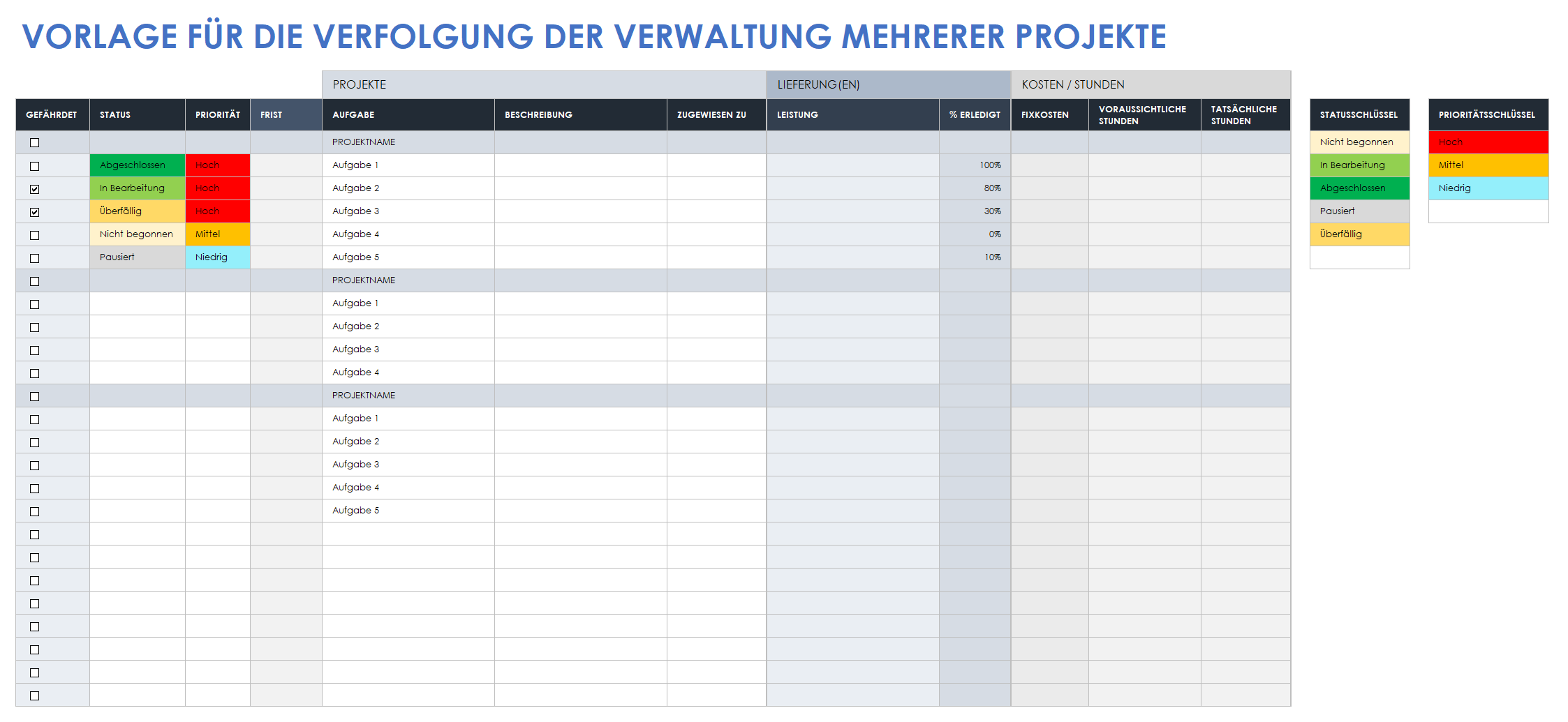  Vorlage für die Nachverfolgung mehrerer Projekte