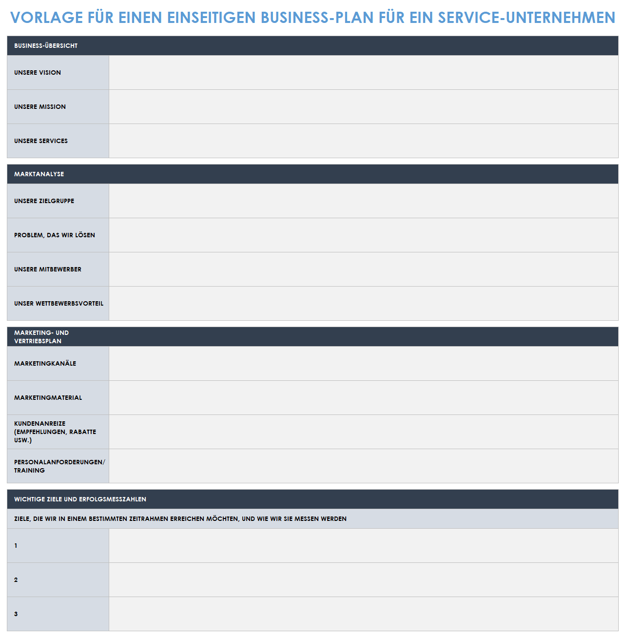  Vorlage für einen einseitigen Geschäftsplan für ein Dienstleistungsunternehmen