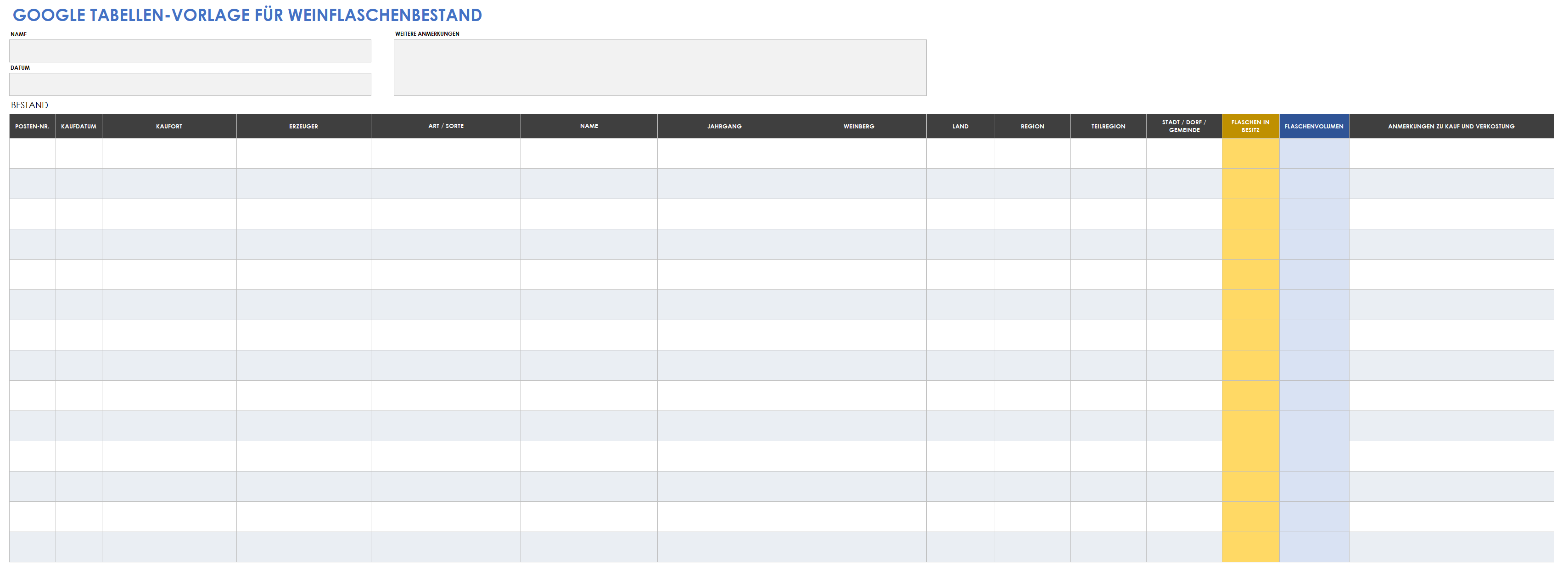  Google Sheets-Vorlage für die Bestandsverfolgung von Weinflaschen