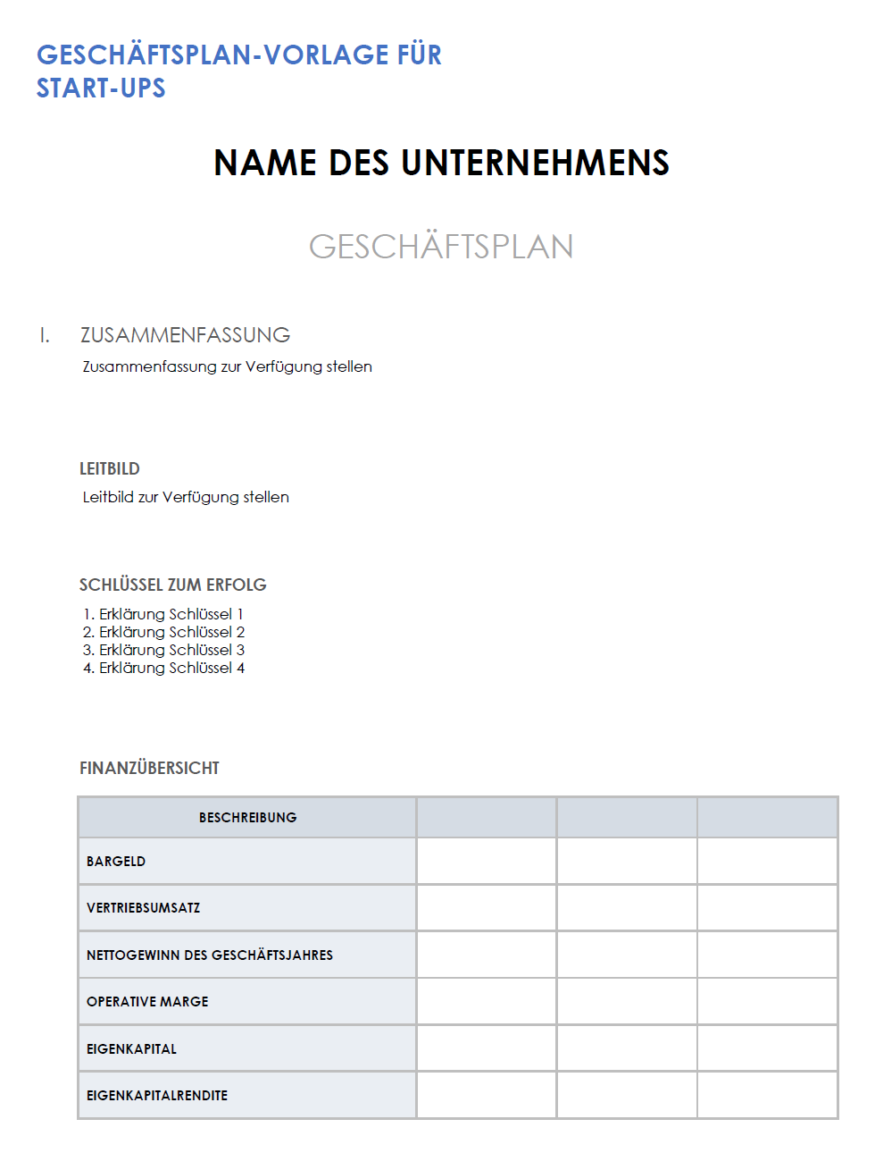  Vorlage für einen Businessplan für den Start