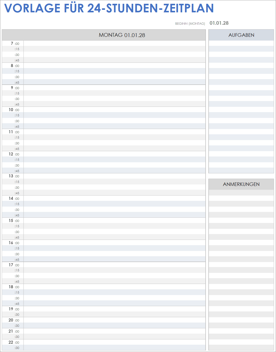  Vorlage für einen 24-Stunden-Zeitplan