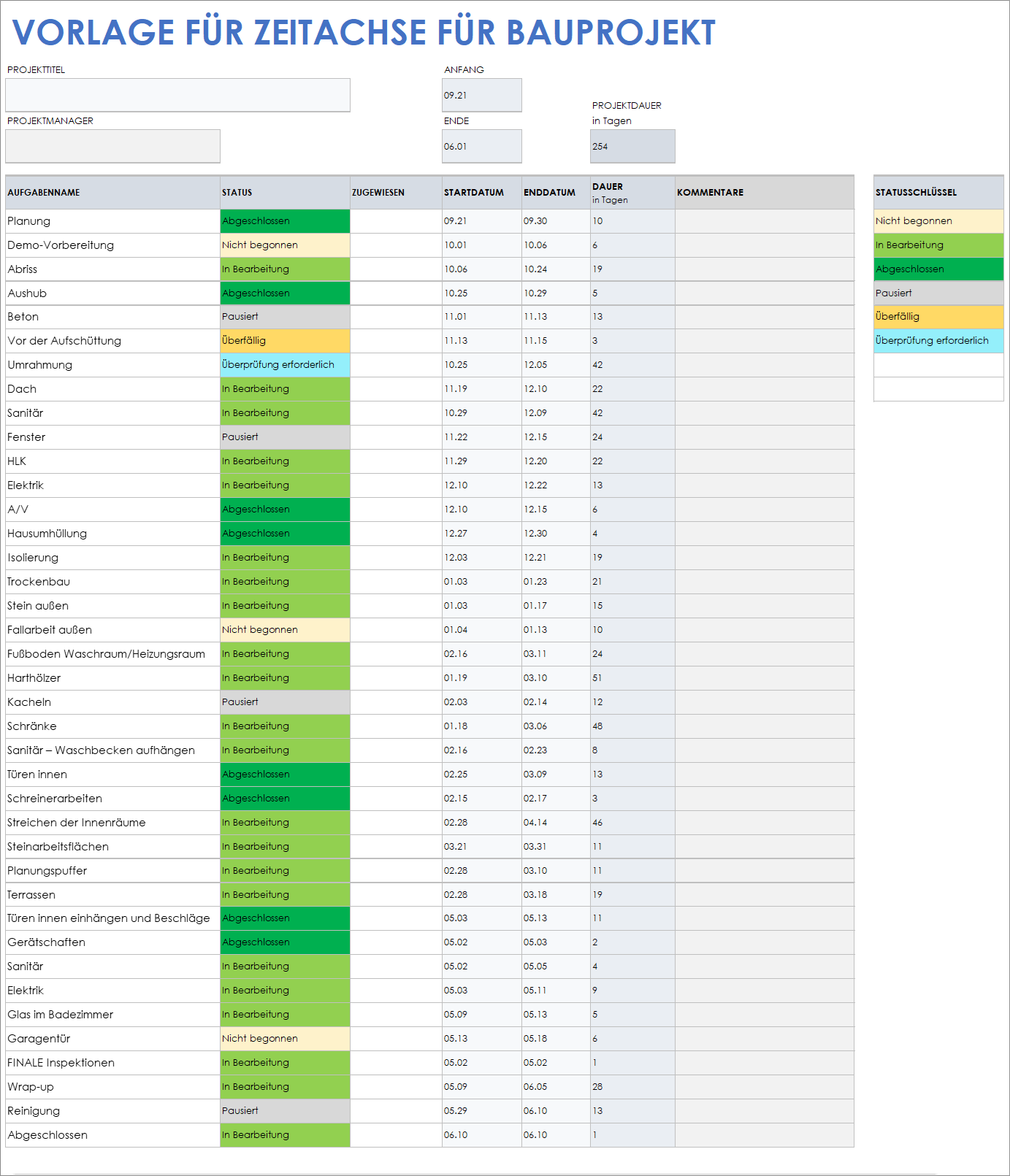  Vorlage für einen Bauprojekt-Zeitplan