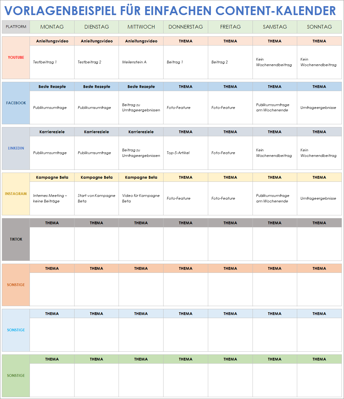  Vorlage für einen Kalender mit einfachem Inhalt