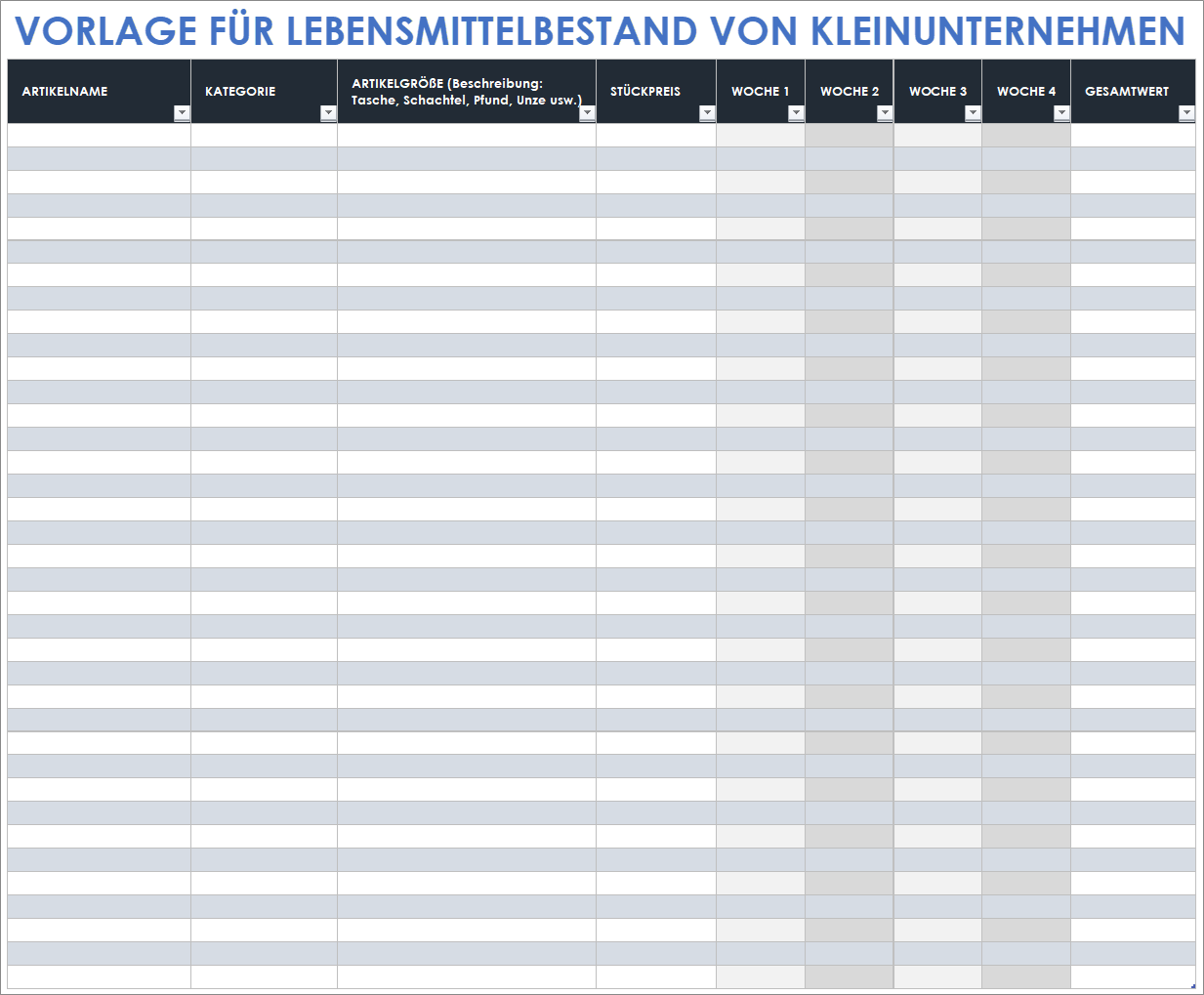  Vorlage für Lebensmittelinventar für kleine Unternehmen