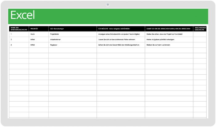  Agile User Story-Vorlage