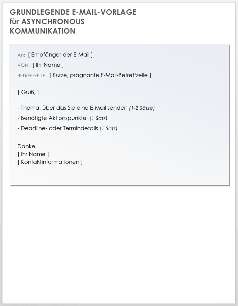 Einfache E-Mail-Vorlage für asynchrone Kommunikation