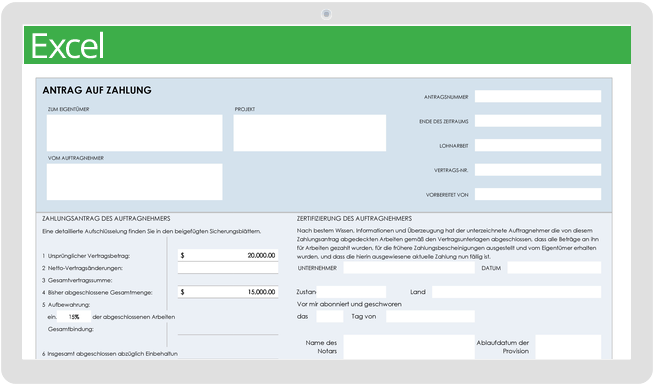 Zahlungsvorlage für den Baufortschritt