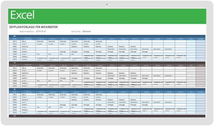  Vorlage für Mitarbeiterzeitpläne