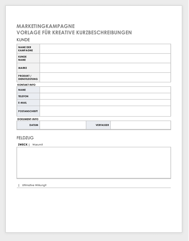 Kurze Vorlage für Marketingkampagnen