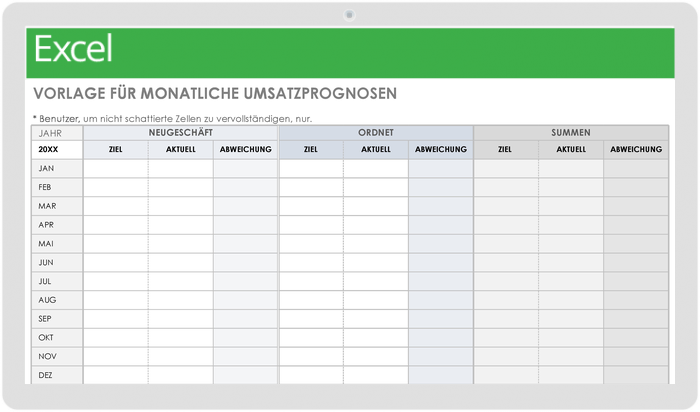 Vorlage für die monatliche Umsatzprognose