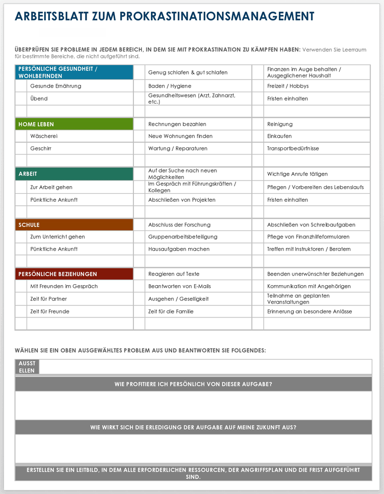 Procrastination Management Worksheet - DE