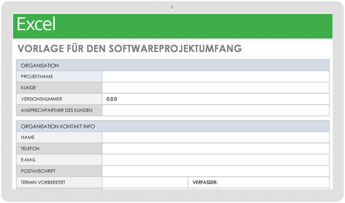 Vorlage für den Umfang des Softwareprojekts