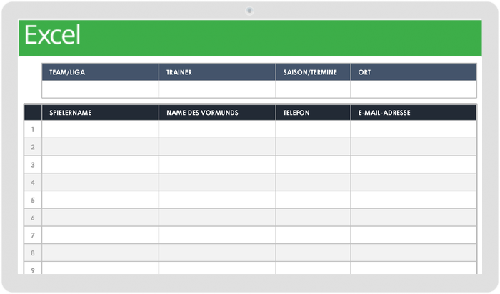  Vorlage für Kontaktlisten von Sportteams