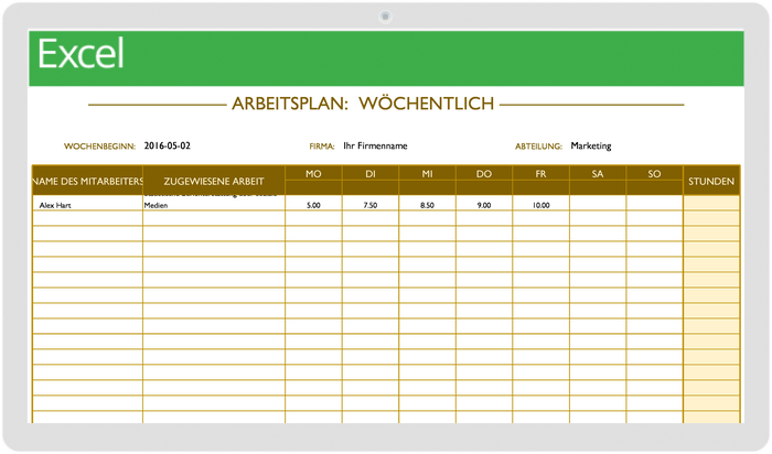  Wöchentliche Arbeitsplanvorlage