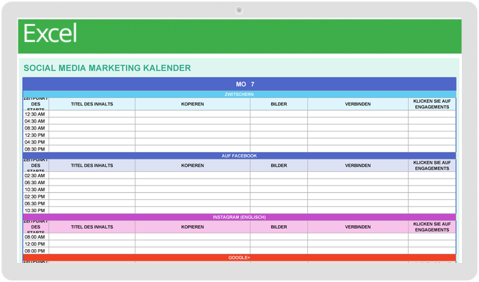  Kalendervorlage für Social Media-Marketing