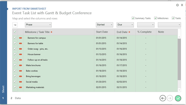 Office-Zeitachse und Smartsheet